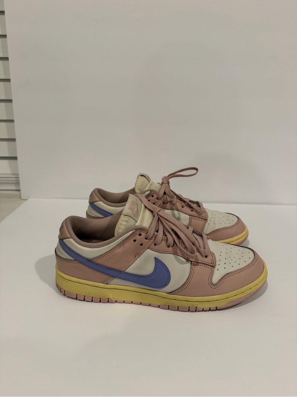Nike Women's Low-Top Sneakers in Pink, Cream & Blue with Yellow Trim